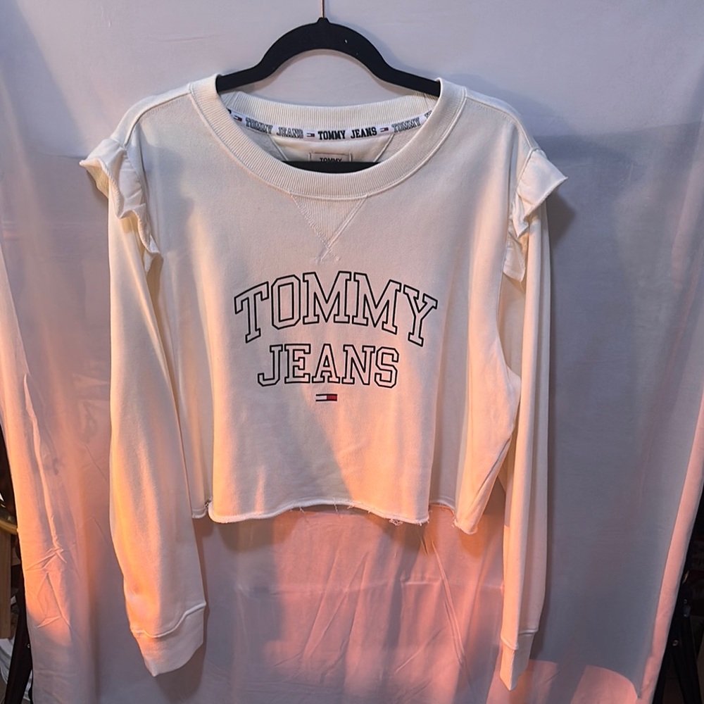 Tommy Hilfiger Cream Cropped Hoodie Long Sleeve